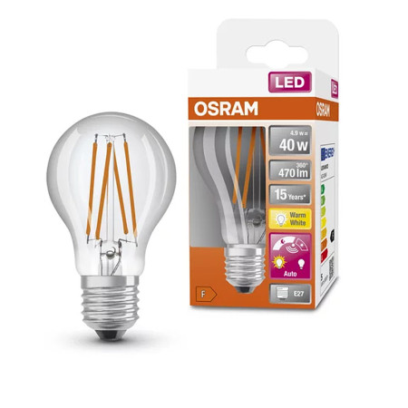 Žiarovka OSRAM LED SCLA40DS E27 4,9W/827 FILAMENT DAYLIGHT SENSOR so senzorom denného svetla