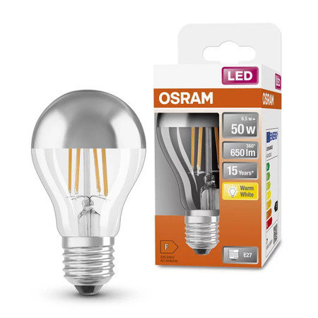 Žiarovka OSRAM LED SCLA50MIR S E27 6,5W/827 MIRROR SILVER