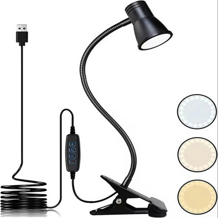 Lampa stolová LED 5W 3-6000K CCT USB na štipec čierna GOOD EYE