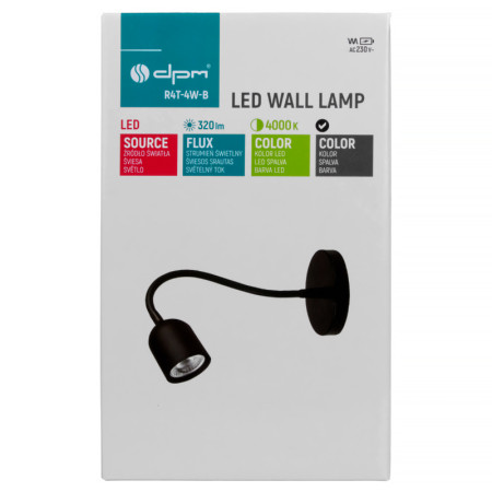 Lampa nástenná LED 4W 4000K 320lm čierna DPM R4T-4W-B