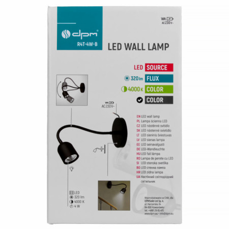 Lampa nástenná LED 4W 4000K 320lm čierna DPM R4T-4W-B