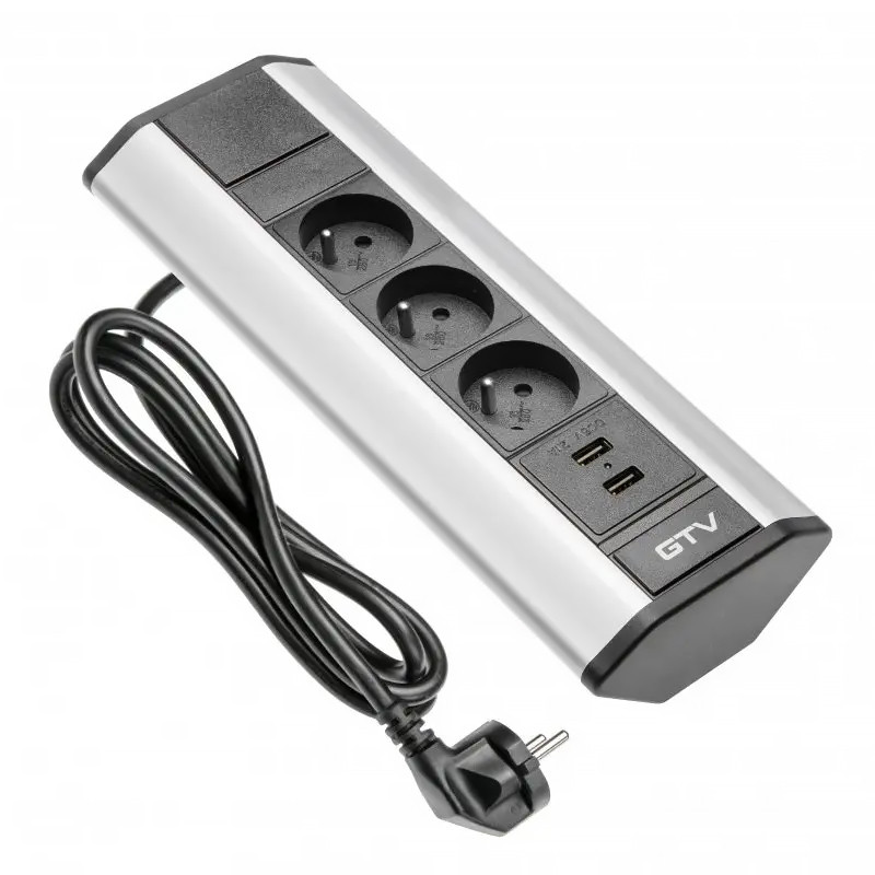 Zásuvka rohová 1,5m/3+2xUSB GTV AE-PBKT3U2U-80