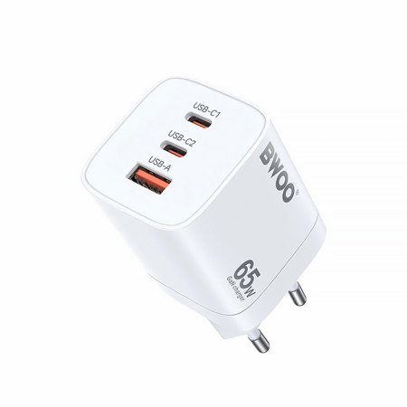 Adaptér 3xUSB 230V/5V-20V 2xUSBC+USBA BWOO CDA147 65W