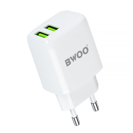 Adaptér 2xUSB 230V/5V 2,4A biely BWOO CDA60C +kábel USBA-USBC 1m