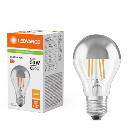 Žiarovka LEDVANCE LED CLA50MIR S E27 6,5W/827 MIRROR SILVER PMC