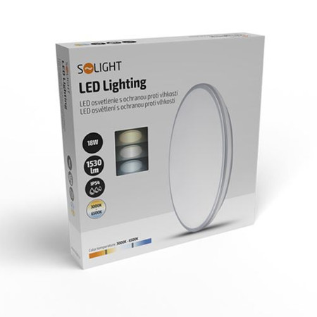 Stropnica LED IP54 330mm 18w 3-6500K CCT bielo-stieborná 1530lm SOLIGHT WO796