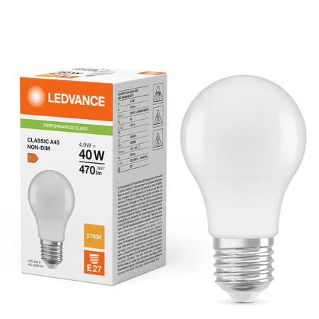 Žiarovka LEDVANCE LED CLA40 E27 4,9W/827 PMC