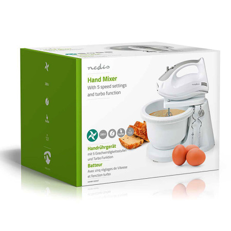 Šľahač ručný s misou NEDIS KAHM110CWT 200W