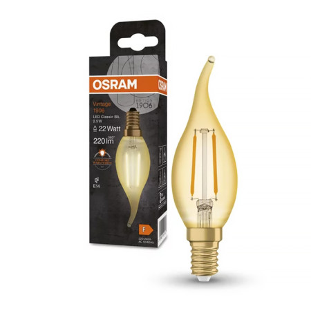 Žiarovka OSRAM LED Vintage 1906 LCLBA22 E14 2,5W/824 sviečka FILAMENT GOLD plameň