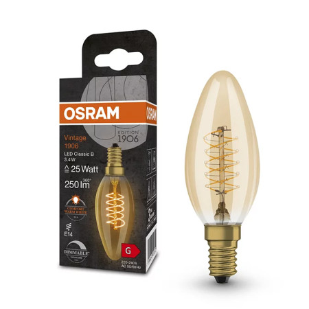 Žiarovka OSRAM LED 1906 E14 3,4W/822 CLB25 FILAMENT GOLD sviečka DIM