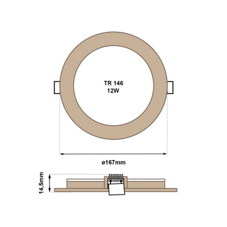 Svietidlo zapustené TRIXLINE TR-146 dekor drevo 167mm 12W 4200K IP20 1008lm okrúhle do podhľadov