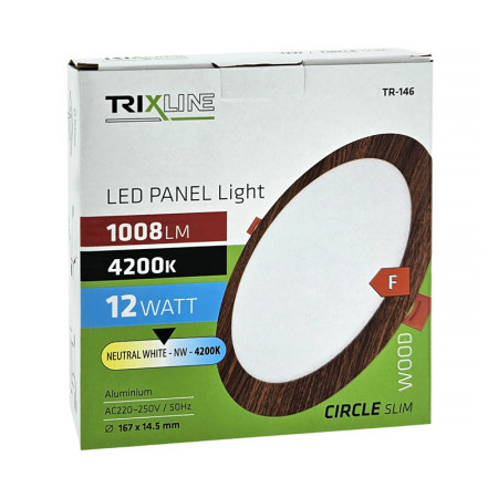 Svietidlo zapustené TRIXLINE TR-146 dekor drevo 167mm 12W 4200K IP20 1008lm okrúhle do podhľadov