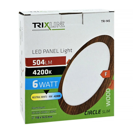 TR-145 LED panel 6W 504lm 4200K dekor drevo - kruhový