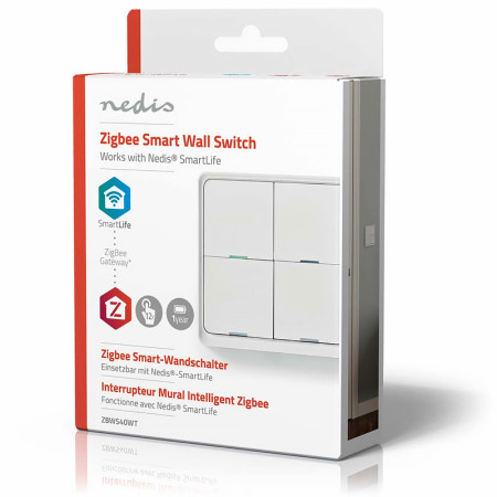 Vypínač bezdrôtový NEDIS ZBWS40WT biely SmartLife Zigbee Smart Wall Switch