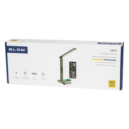 Lampa stolová LED 6W 3-6700K CCT+displej+indukčná nabíjačka čierna BLOW LB-13