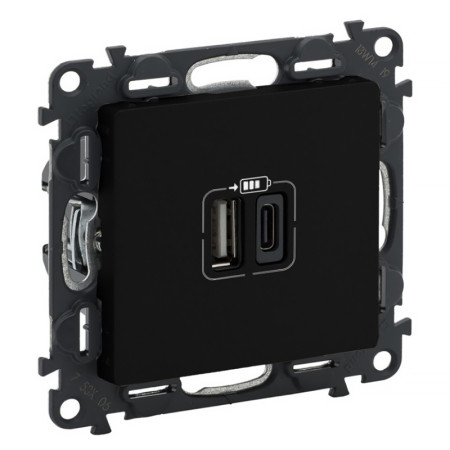Dvojzásuvka 2xUSB nabíjačka USBA+USBC LEGRAND VALENA LIFE 756306 čierna