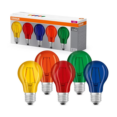 Žiarovka OSRAM LED DECOR BOX E27 2W 5 farieb (yellow+red+blue+orange+green)