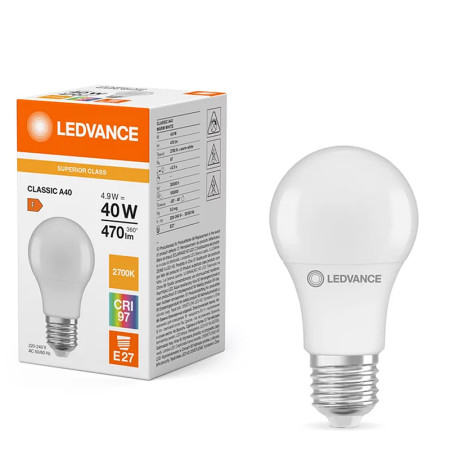 Žiarovka LEDVANCE LED CLA40 E27 4,9W/927 SC