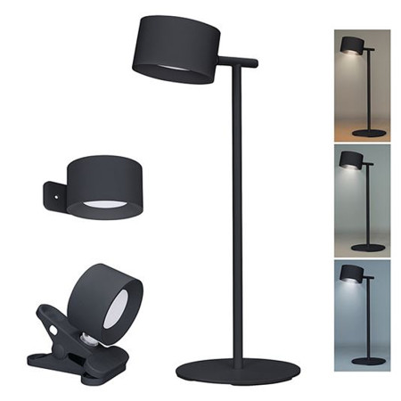 Lampa stolová LED 4W 3-6500K CCT čierna nabíjateľná 3v1 SOLIGHT WO68-B