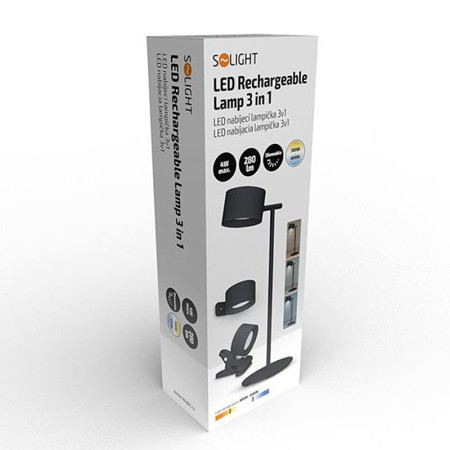 Lampa stolová LED 4W 3-6500K CCT čierna nabíjateľná 3v1 SOLIGHT WO68-B
