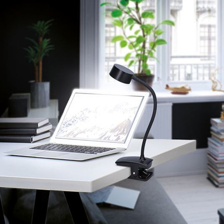 Lampa stolová LED 2W 3-6500K CCT nabíjateľná na štipec čierna SOLIGHT WO3001-B