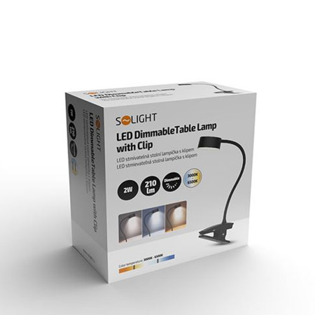 Lampa stolová LED 2W 3-6500K CCT nabíjateľná na štipec čierna SOLIGHT WO3001-B