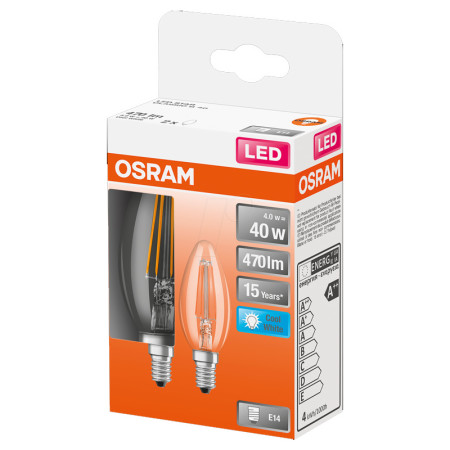 Žiarovka OSRAM LED CLB40 E14 4W/840 2balenie FILAMENT BASECLB40 sviečka