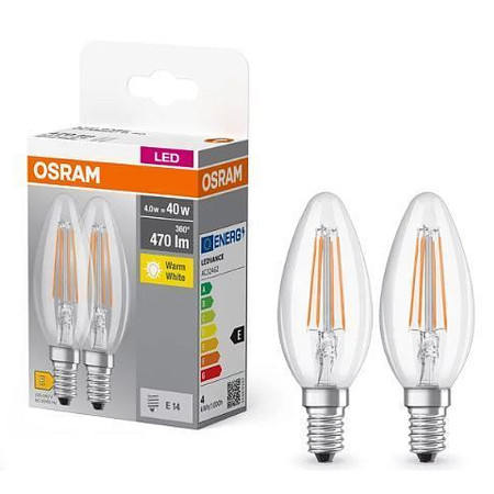 Žiarovka OSRAM LED CLB40 E14 4W/827 2balenie FILAMENT BASECLB40 sviečka