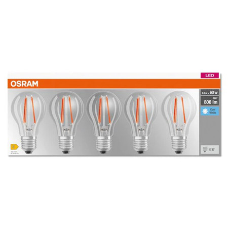 Žiarovka OSRAM LED BCLA60 E27 6,5W/840 5balenie FILAMENT BASECLA60