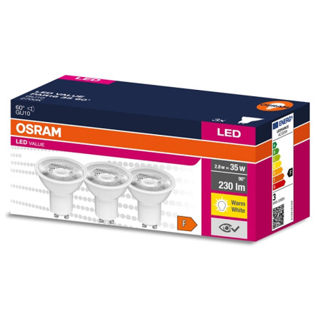 Žiarovka OSRAM LED LVPAR163560 GU10 2,8W/827 3balenie BASEPAR1650 60°