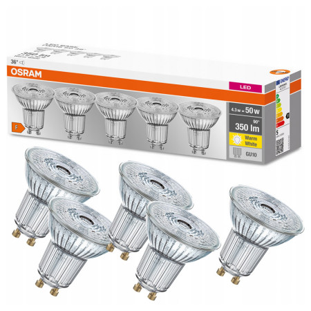 Žiarovka OSRAM LED BASEPAR165036 GU10 4,3W/827 5balenie BASEPAR1650 36°