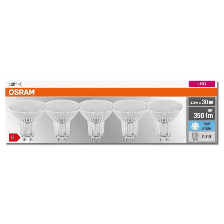 Žiarovka OSRAM LED SPAR1650120 GU10 4,3W/840 5balenie BASEPAR1650 120°