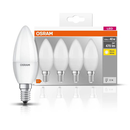 Žiarovka OSRAM LED CLB40 E14 4,9W/827 4balenie BASECLB40 sviečka
