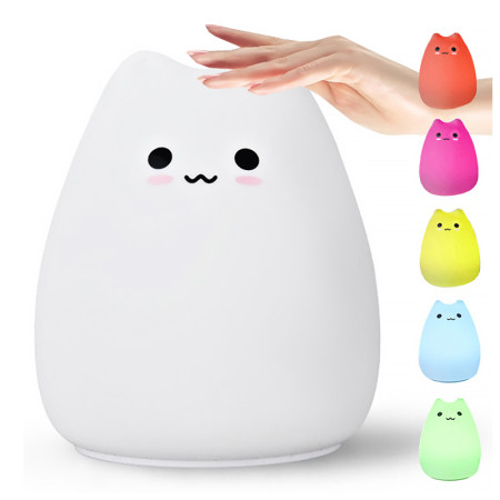 Lampa stolová LED 0,3W RGB silikónová 3xAAA MAČIČKA LITTLE CAT