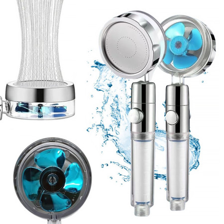 Sprchovacia hlavica na batériu TURBO strieborno-modrá
