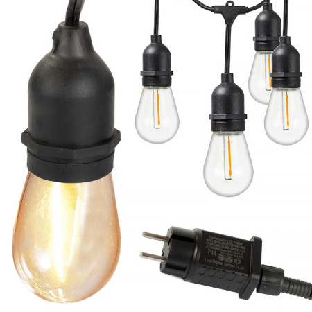 Reťaz visiaca LED WW 15ks 15m 24V IP44 ML15300 nadpájateľné (E27)