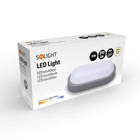Svietidlo LED IP54 13W 4000K oválne SOLIGHT WO744-G sivé