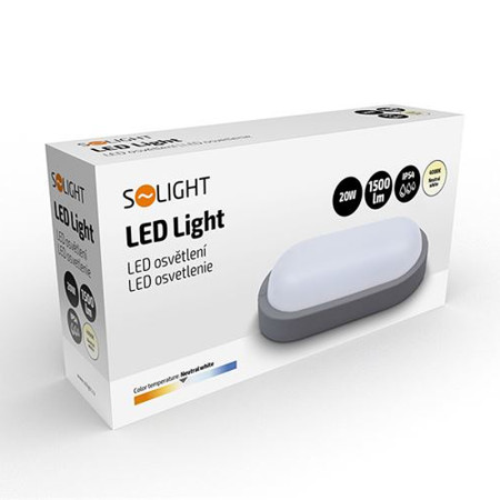 Svietidlo LED IP54 20W 4000K oválne SOLIGHT WO749-G sivé