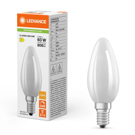 Žiarovka LEDVANCE LED CLB60D E14 5,9W/827 sviečka FILAMENT FR matná DIM PMC