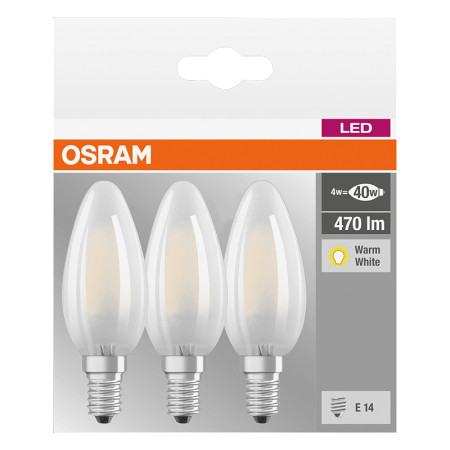 Žiarovka OSRAM LED CLB40 E14 4W/827 3balenie FILAMENT BASECLB40 sviečka FR matná