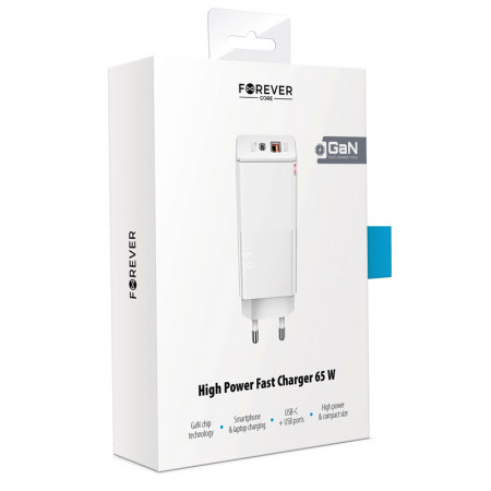 Adaptér 2xUSB 230V/5V-20V USBC+USBA FOREVER FWC-GAN-PDQC65 65W GaN PD+QC