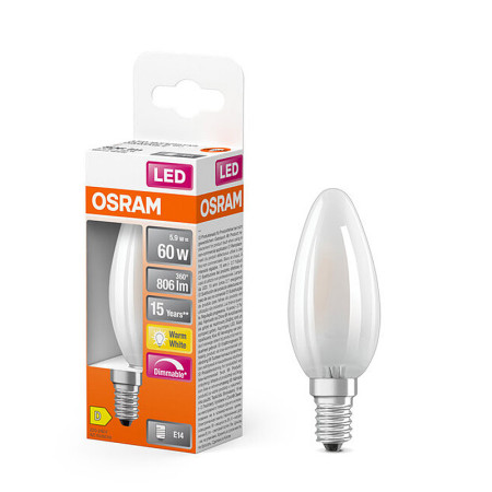 Žiarovka OSRAM LED SCLB60D E14 5,9W/827 sviečka FILAMENT FR matná DIM