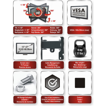 Držiak TV RED EAGLE AX PIXEL 13-27 TWIN na stôl rameno dvojité