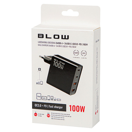 Adaptér 4xUSB 230V/5V-20V 2xUSBC+USBA2x BLOW 76-028 100W GaN PD+QC