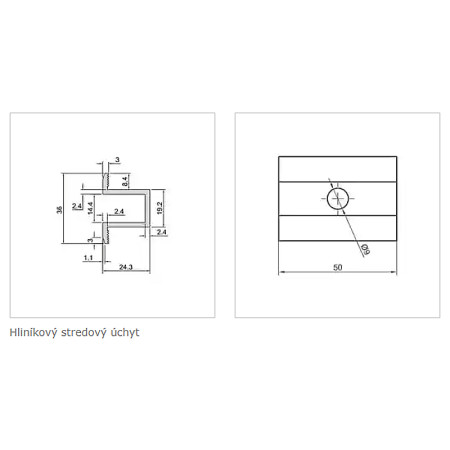 Hliníkový stredový úchyt  30mm čierny NO06124