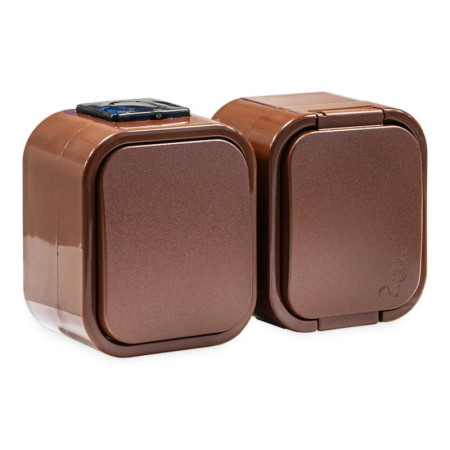 Jednozásuvka+vypínač VDT IP54 TIMEX GWN-B2 hnedá