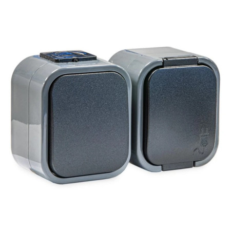 Jednozásuvka+vypínač VDT IP54 TIMEX GWN-B2 čierno-sivá