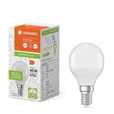 Žiarovka LEDVANCE LED PCR CLP40 E14 4,9W/840 ilumka PMC Recycled Plastic