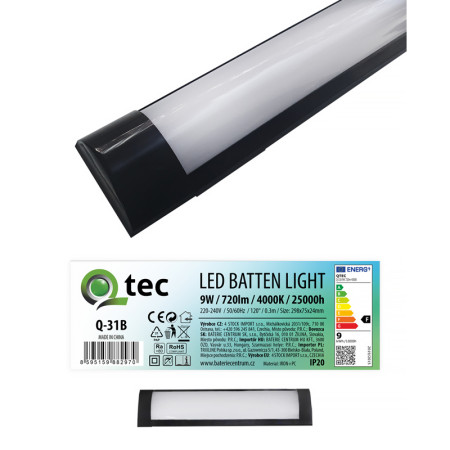 Svietidlo lineárne LED 30cm QTEC Q-31B 9W 4000K 720lm čierne