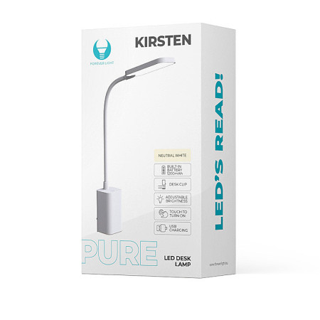 Lampa stolová LED 5W 4000K nabíjateľná biela na štipec FOREVER FLB-10 KIRSTEN